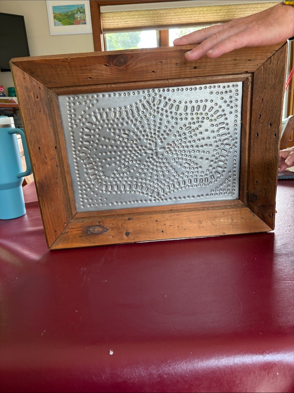 Rustic Wood Frame with pinch tin art